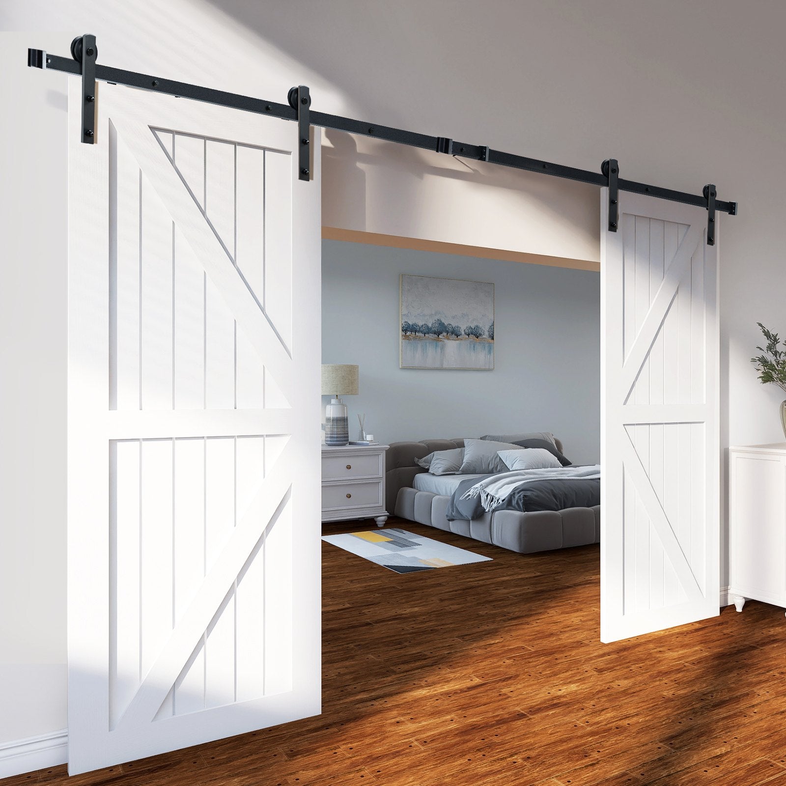 8FT Sliding Barn Door Hardware Closet Track Kit for Double Doors I Hanger V952-GCYMWJTJHS8FD5SVJV0