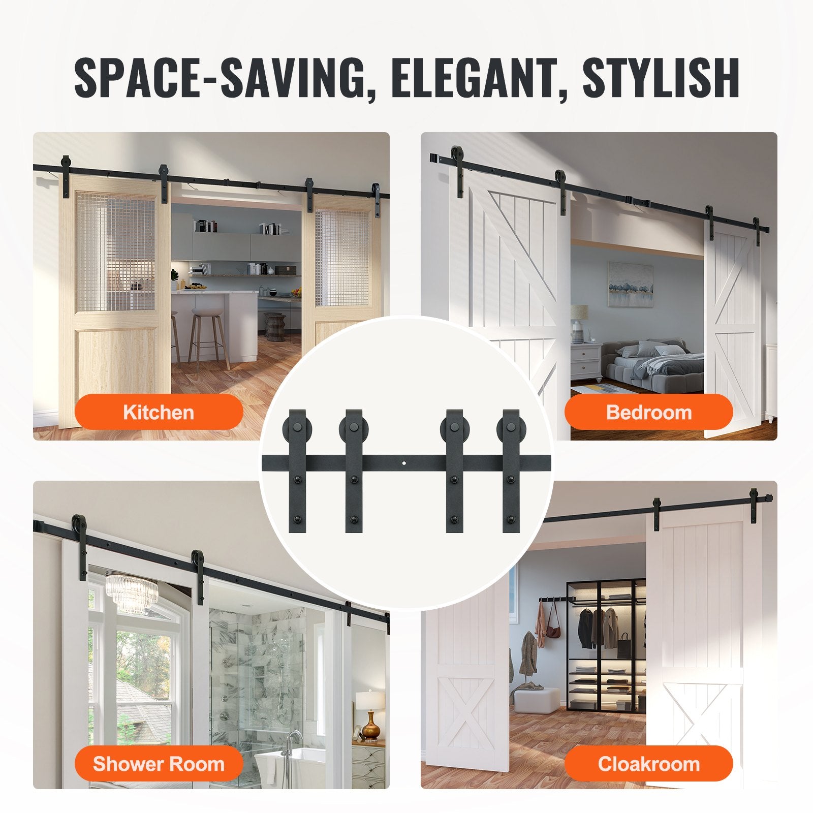 2440 mm Sliding Barn Door Hardware Closet Track Kit for Double Doors J Hanger V952-GCYMWJTJHS8FLSQZJV0