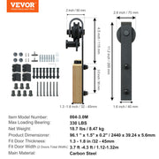 2440 mm Sliding Barn Door Hardware Closet Track Kit for Double Doors J Hanger V952-GCYMWJTJHS8FLSQZJV0