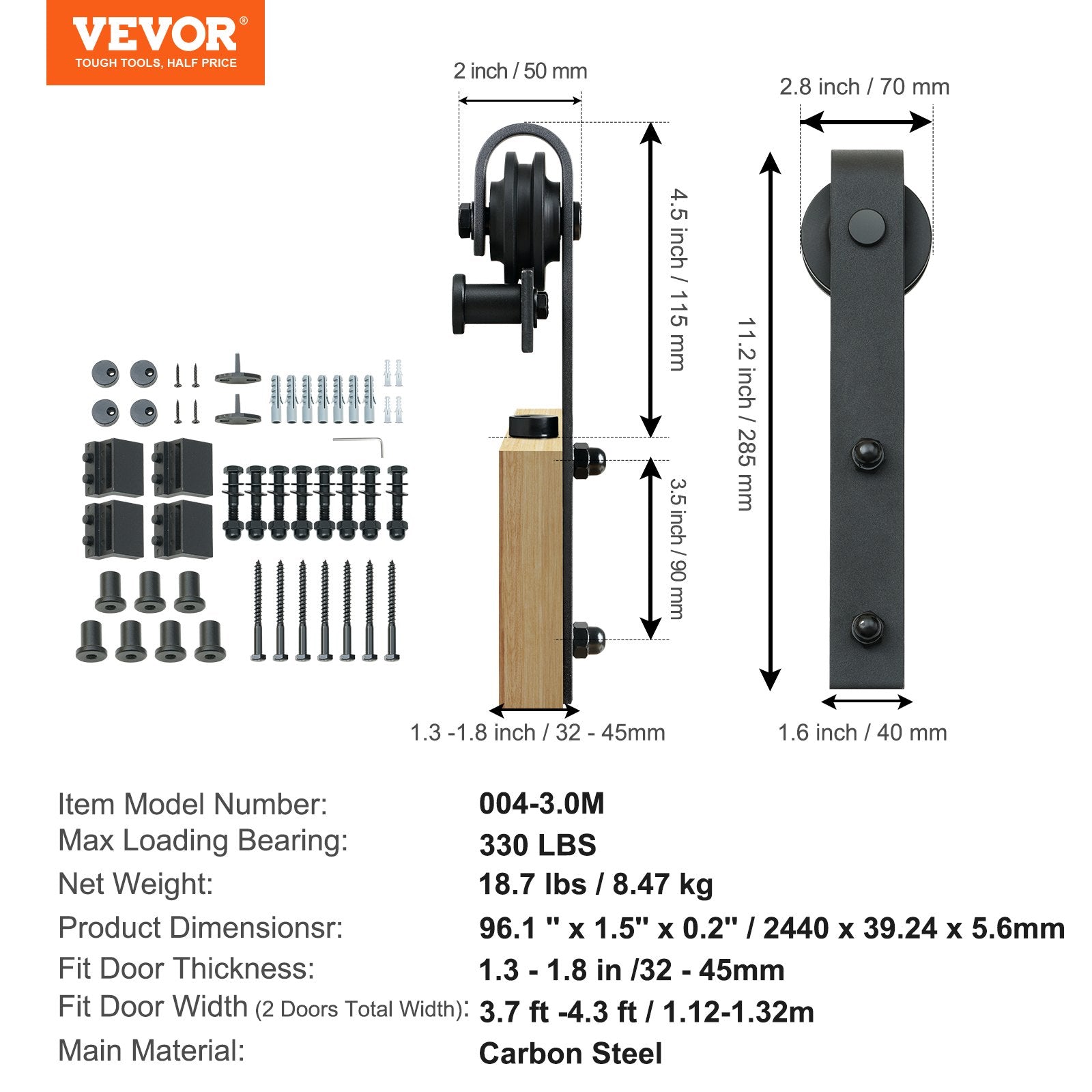 2440 mm Sliding Barn Door Hardware Closet Track Kit for Double Doors J Hanger V952-GCYMWJTJHS8FLSQZJV0