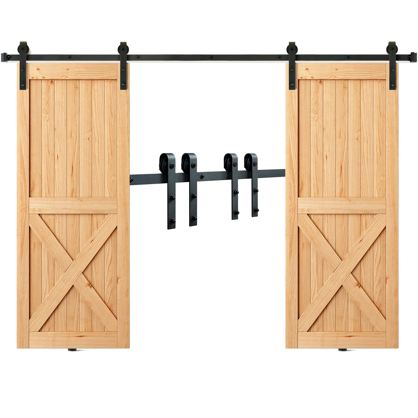 2440 mm Sliding Barn Door Hardware Closet Track Kit for Double Doors J Hanger V952-GCYMWJTJHS8FLSQZJV0