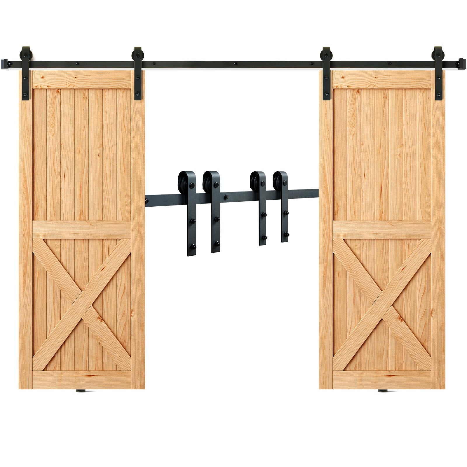 2440 mm Sliding Barn Door Hardware Closet Track Kit for Double Doors J Hanger V952-GCYMWJTJHS8FLSQZJV0