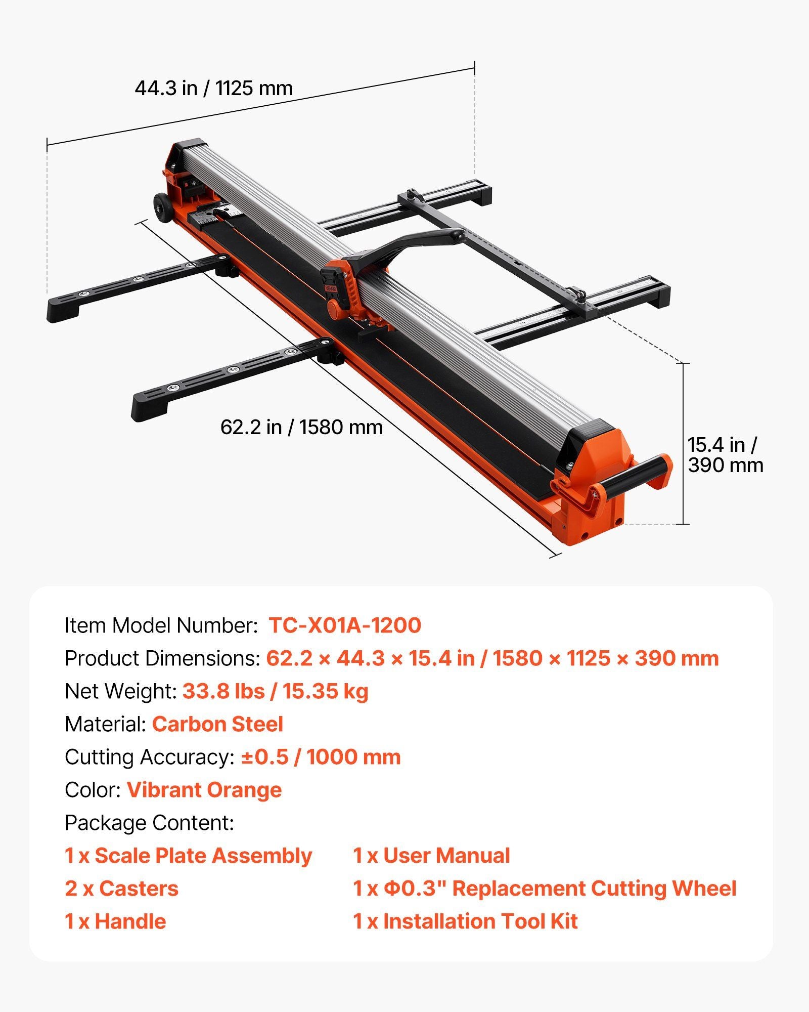 1200 mm Manual Tile Cutter, Upgraded Rail and Sliding Head, Precision Alignment Guide, Tungsten Carbide V952-GDDZDGHHDTSJBBPZL001V0
