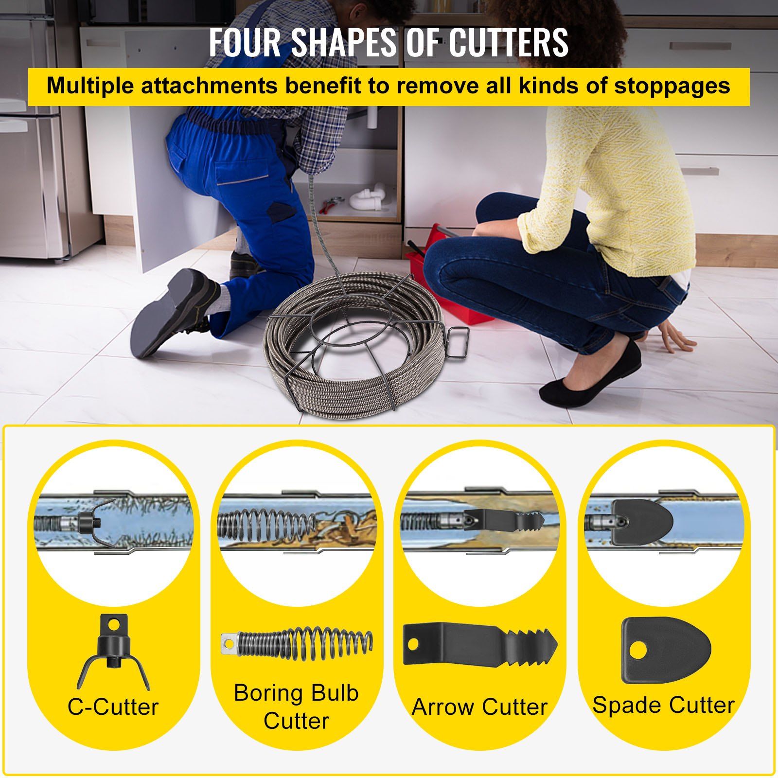 Drain Cleaning Cable 100 Feet x 3/8 Inch Solid Core Cable Sewer Cable Drain Auger Cable Cleaner Snake Clog V952-GDGJTZ100FT380001V0