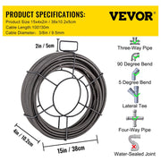 Drain Cleaning Cable 100 Feet x 3/8 Inch Solid Core Cable Sewer Cable Drain Auger Cable Cleaner Snake Clog V952-GDGJTZ100FT380001V0