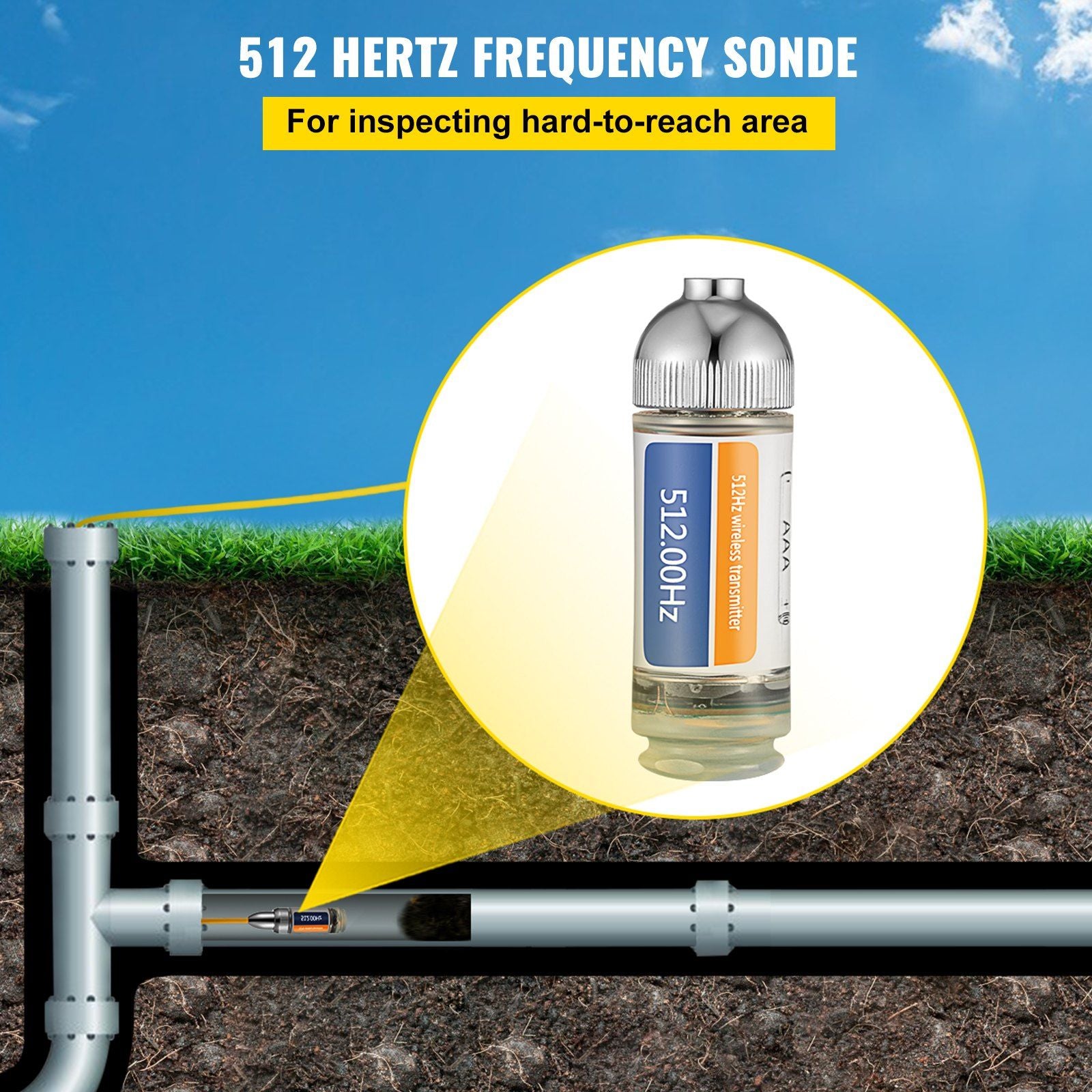 Sonde Locator, 512 Hertz Frequency, Rigid Drain Locator with 8/5" and 1/4-20" Connectors for Locating & V952-GDKSYWWW512HZZDWEV0