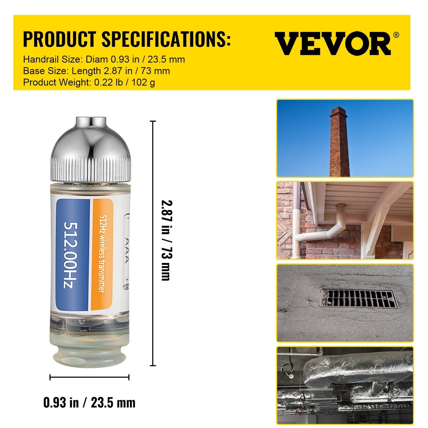 Sonde Locator, 512 Hertz Frequency, Rigid Drain Locator with 8/5" and 1/4-20" Connectors for Locating & V952-GDKSYWWW512HZZDWEV0