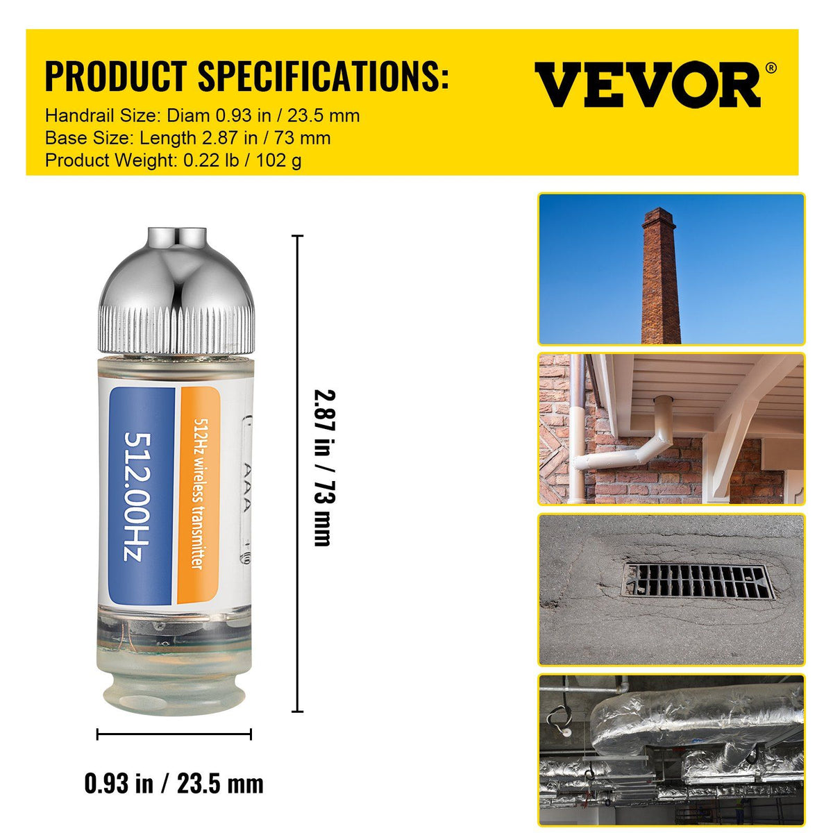 Sonde Locator, 512 Hertz Frequency, Rigid Drain Locator with 8/5" and 1/4-20" Connectors for Locating & V952-GDKSYWWW512HZZDWEV0