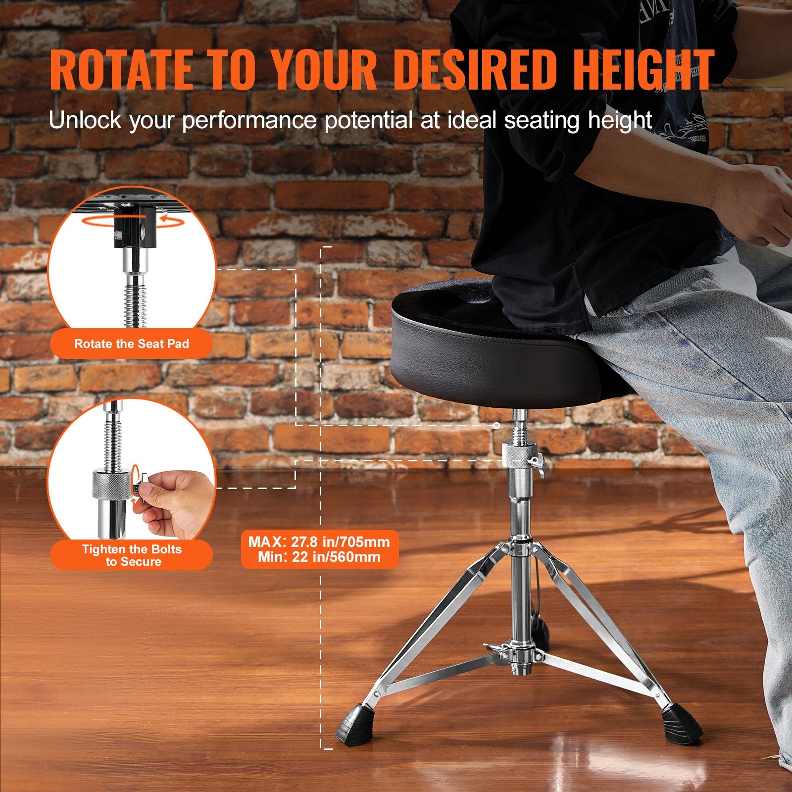 Saddle Drum Throne, 560-705 mm Height Adjustable, Padded Drum Stool Seat with Anti-Slip Feet Drumsticks 227 V952-GDLSSWKBMA00FGHQKV0