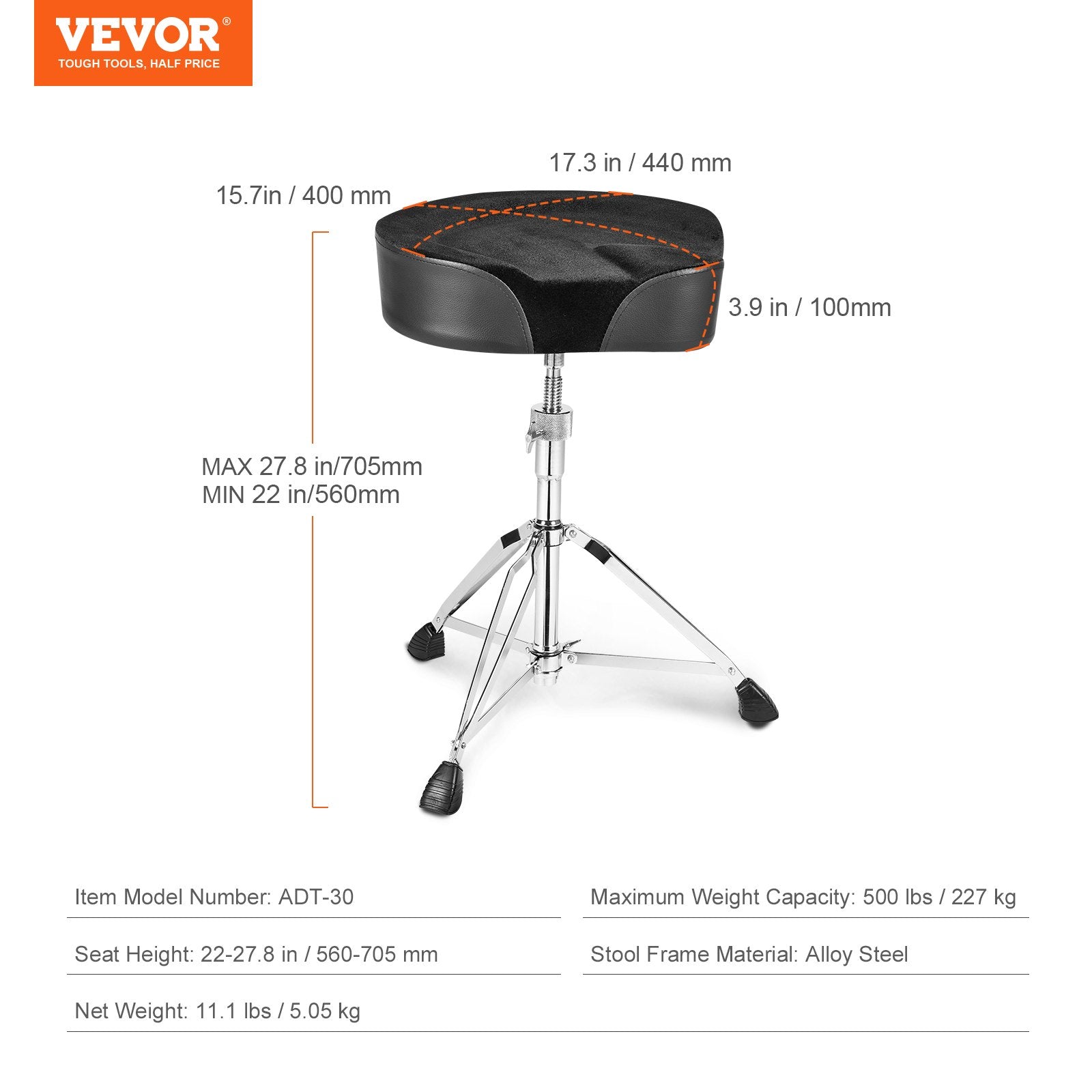 Saddle Drum Throne, 560-705 mm Height Adjustable, Padded Drum Stool Seat with Anti-Slip Feet Drumsticks 227 V952-GDLSSWKBMA00FGHQKV0