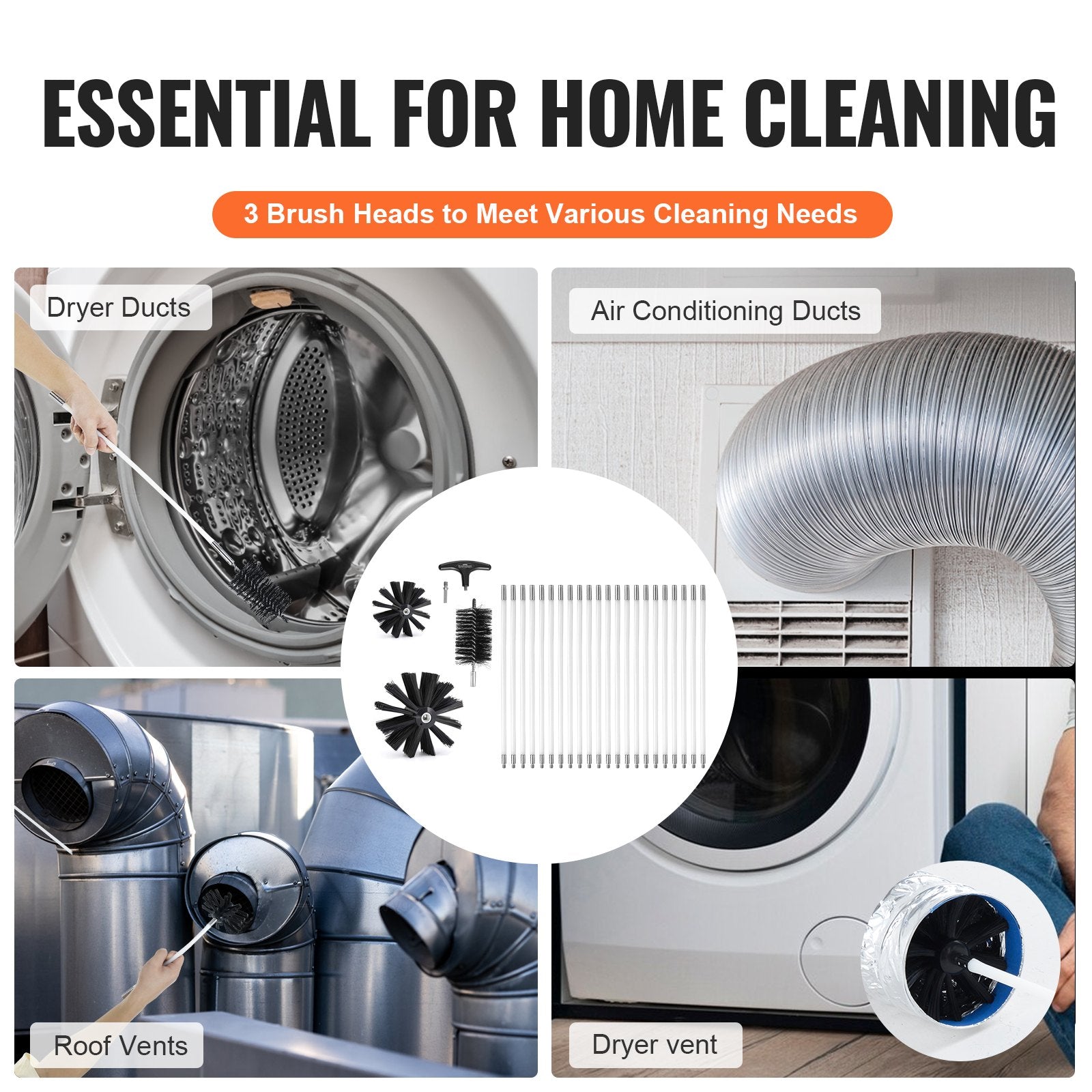22 Pieces 9.1M Dryer Vent Cleaner Kit, Include 3 Different Sizes Flexible Lint Trap Brush, Reinforced Nylon V952-GDQJSSTK30YCGTD6IV0