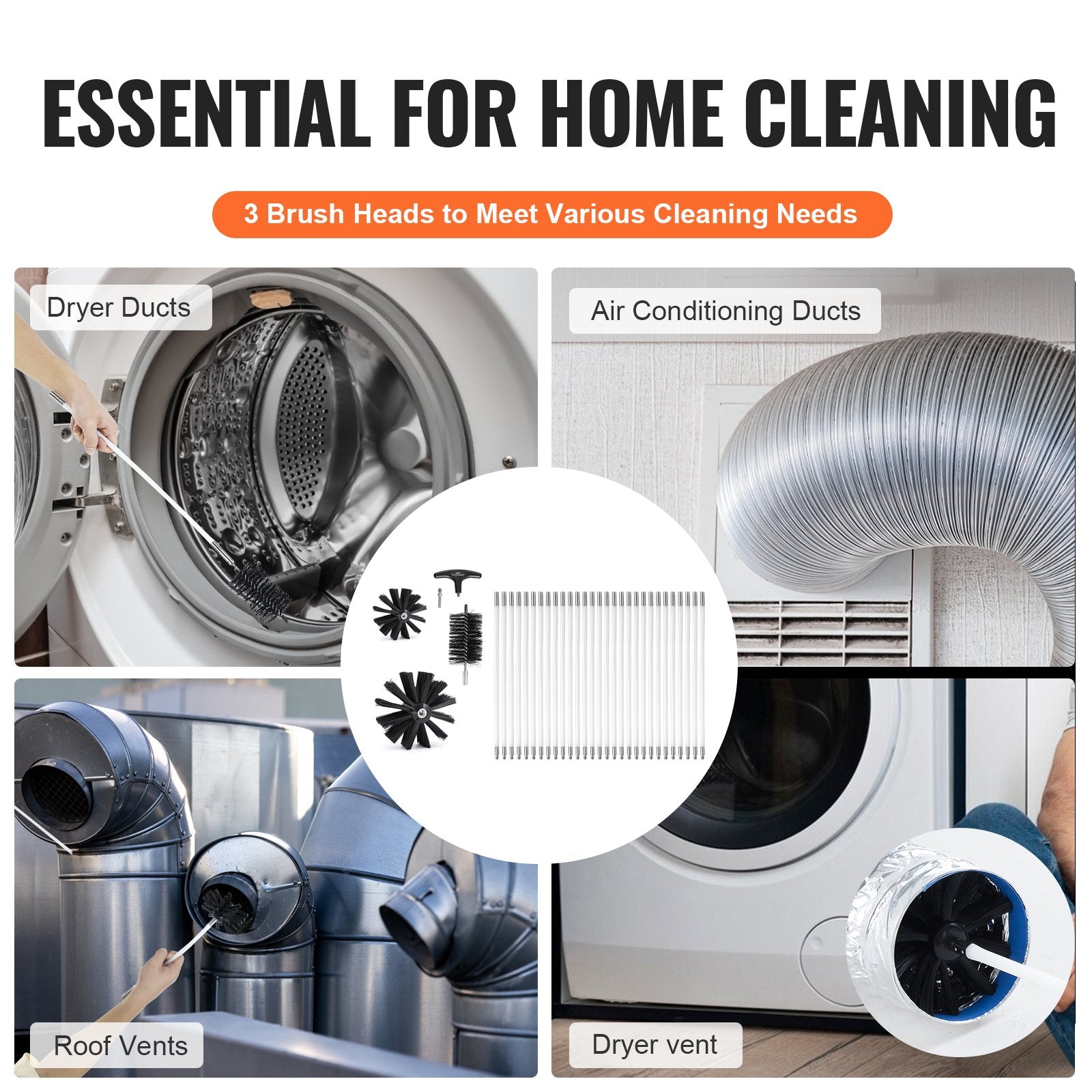 29 Pieces 12.2M Dryer Vent Cleaner Kit, Include 3 Different Sizes Flexible Lint Trap Brush, Reinforced Nylon V952-GDQJSSTK40YC672IRV0