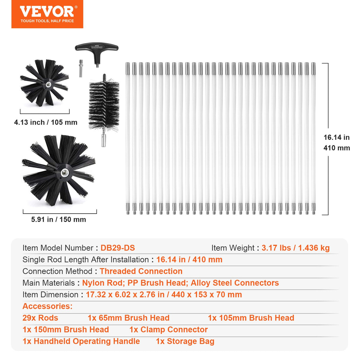 29 Pieces 12.2M Dryer Vent Cleaner Kit, Include 3 Different Sizes Flexible Lint Trap Brush, Reinforced Nylon V952-GDQJSSTK40YC672IRV0
