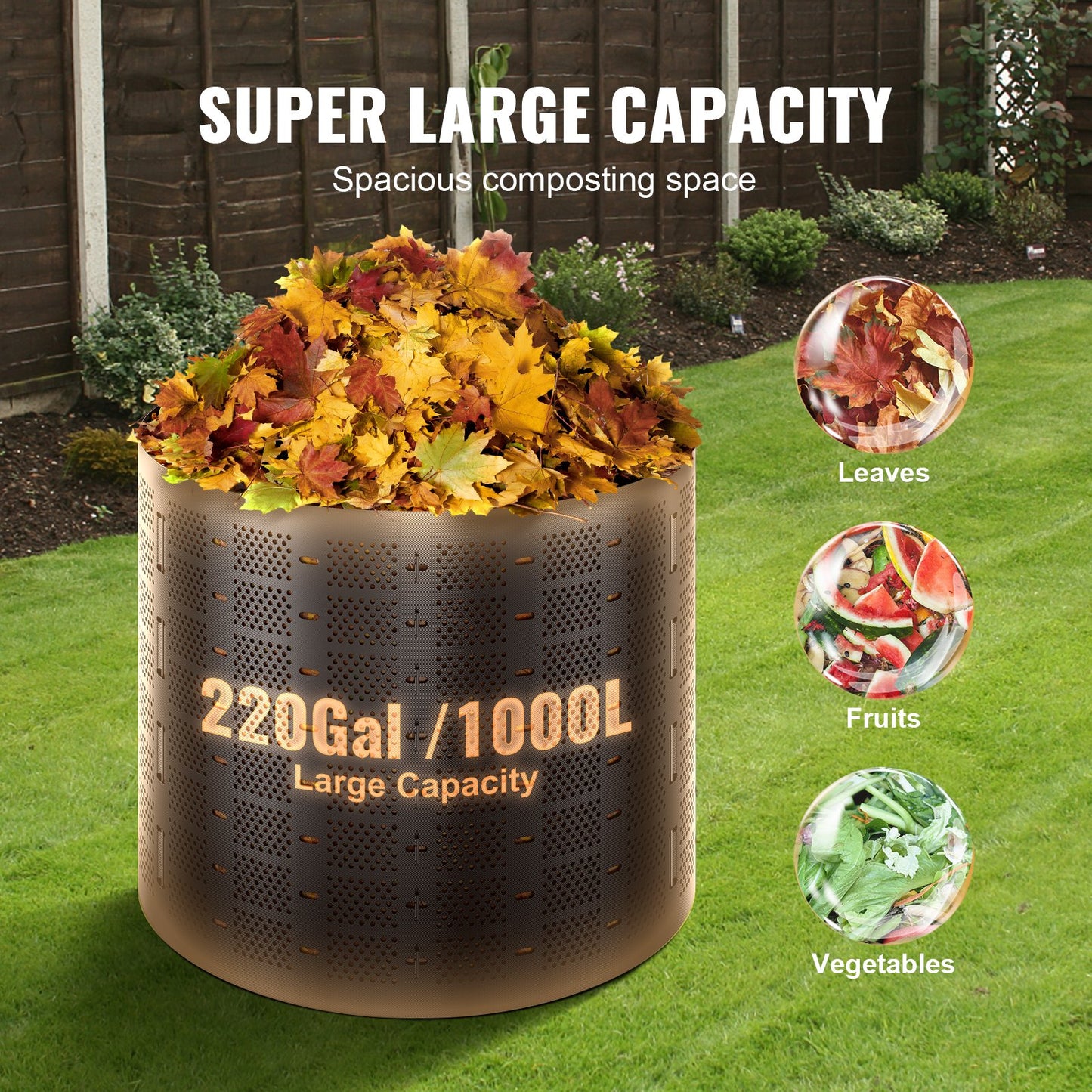 Compost Bin 1000 L, Outdoor Expandable Composter, Easy to Setup & Large Capacity Composting Bin, Fast V952-GDSDFXHSPE24XFBXXV0