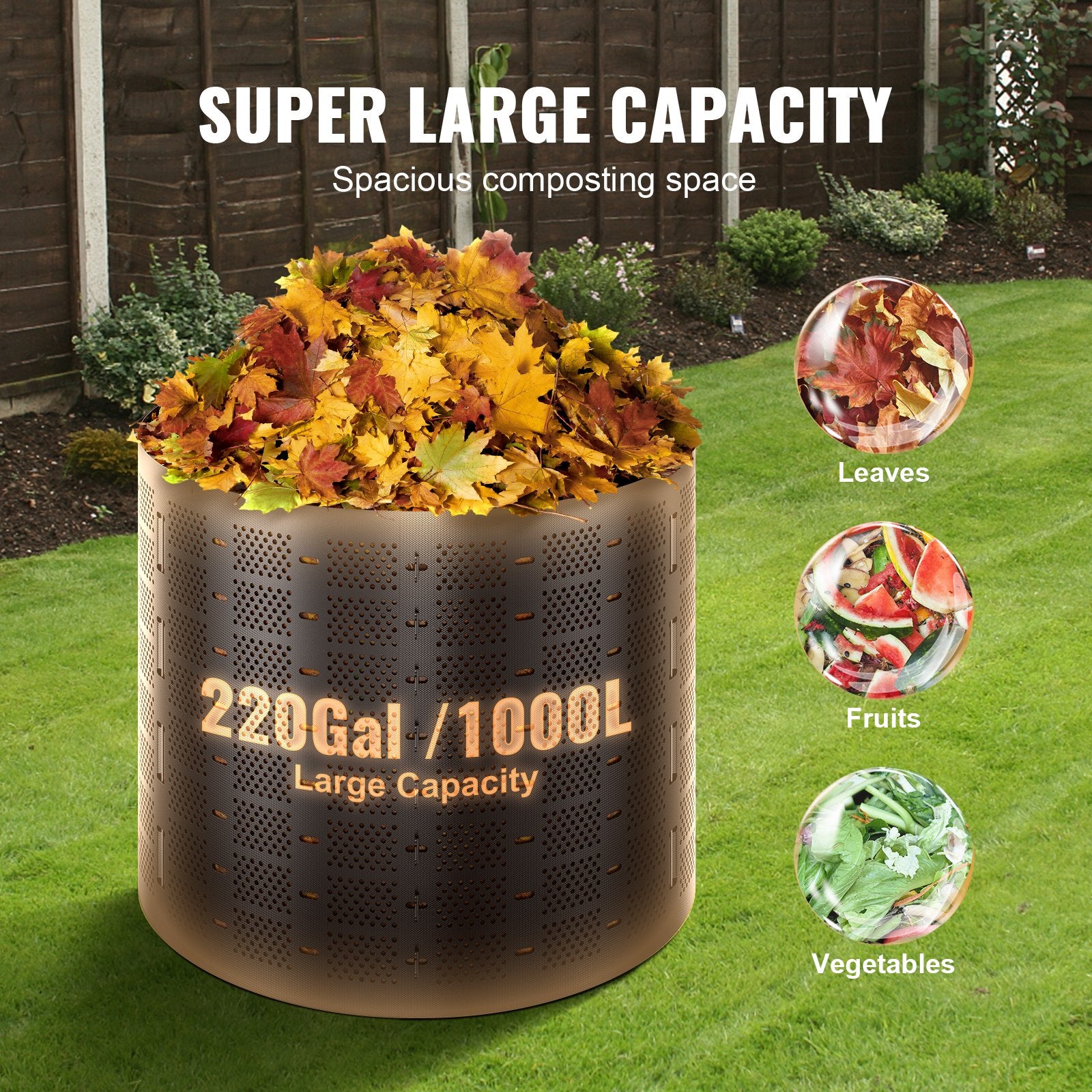 Compost Bin 1000 L, Outdoor Expandable Composter, Easy to Setup & Large Capacity Composting Bin, Fast V952-GDSDFXHSPE24XFBXXV0