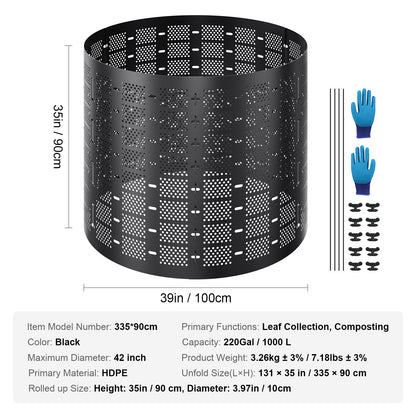 Compost Bin 1000 L, Outdoor Expandable Composter, Easy to Setup & Large Capacity Composting Bin, Fast V952-GDSDFXHSPE24XFBXXV0