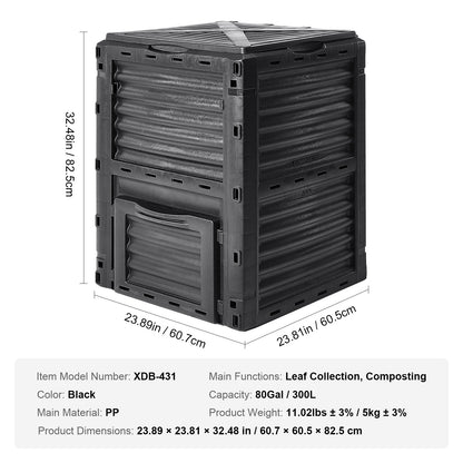 Garden Compost Bin 300 L, BPA Free Composter, Large Capacity Outdoor Composting Bin with Top Lid and Bottom V952-GDSDFXHSPP80WX06WV0