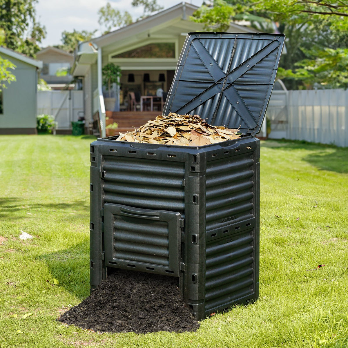 Garden Compost Bin 300 L, BPA Free Composter, Large Capacity Outdoor Composting Bin with Top Lid and Bottom V952-GDSDFXHSPP80WX06WV0