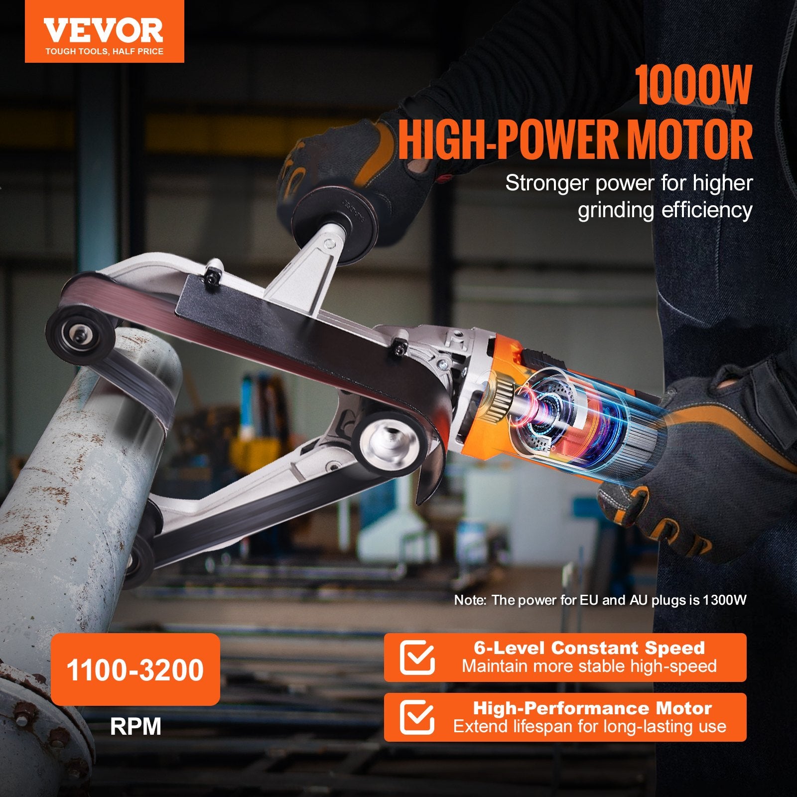 Pipe Tube Polisher Sander, 1300W Pipe Belt Sander with 6 Variable Speeds 1100-3200rpm, Professional Belt V952-GDSDJ800W15XVD0ZBV3
