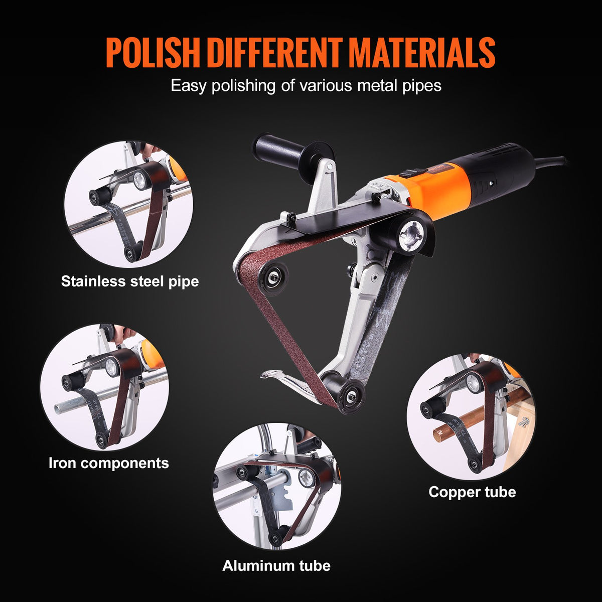 Pipe Tube Polisher Sander, 1300W Pipe Belt Sander with 6 Variable Speeds 1100-3200rpm, Professional Belt V952-GDSDJ800W15XVD0ZBV3