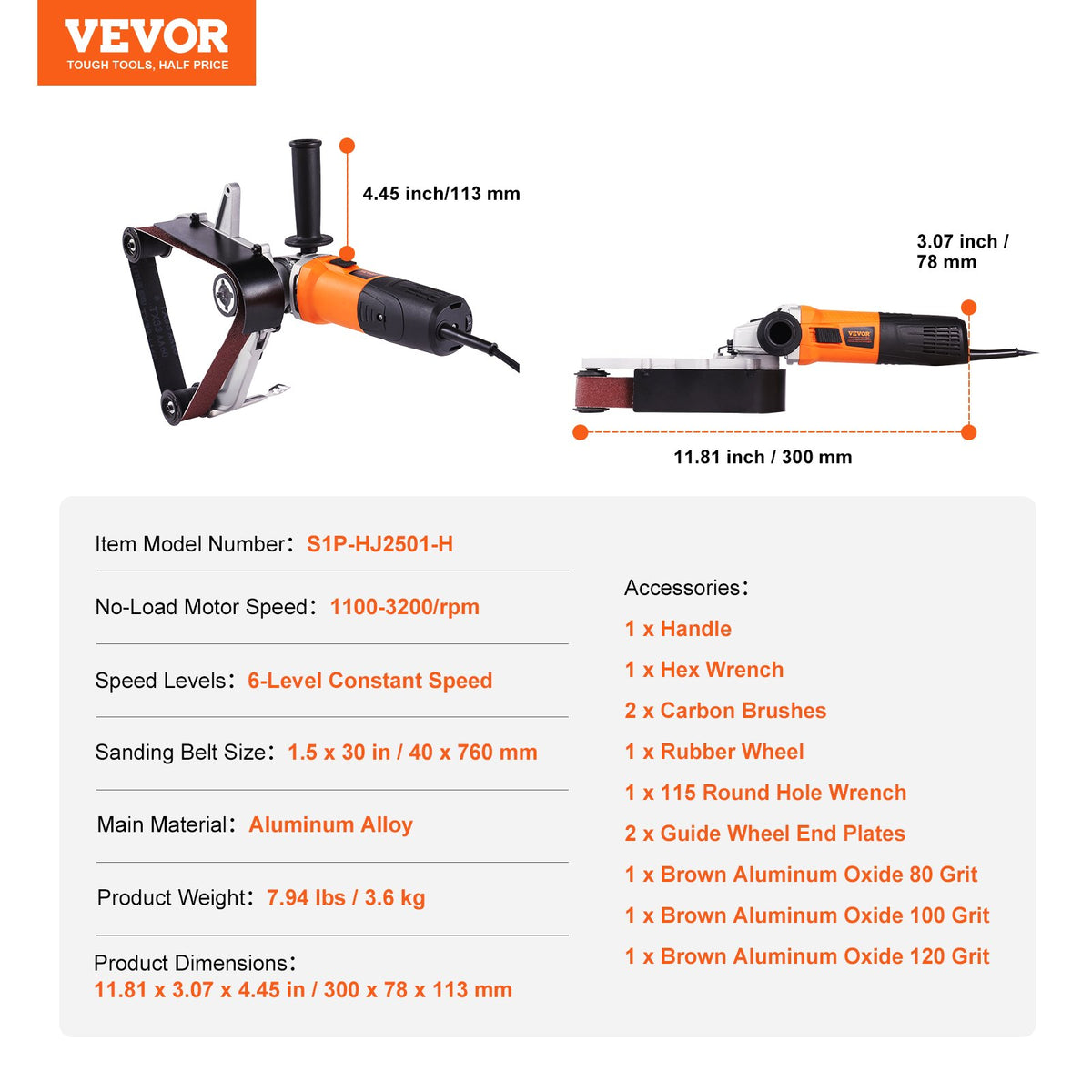 Pipe Tube Polisher Sander, 1300W Pipe Belt Sander with 6 Variable Speeds 1100-3200rpm, Professional Belt V952-GDSDJ800W15XVD0ZBV3