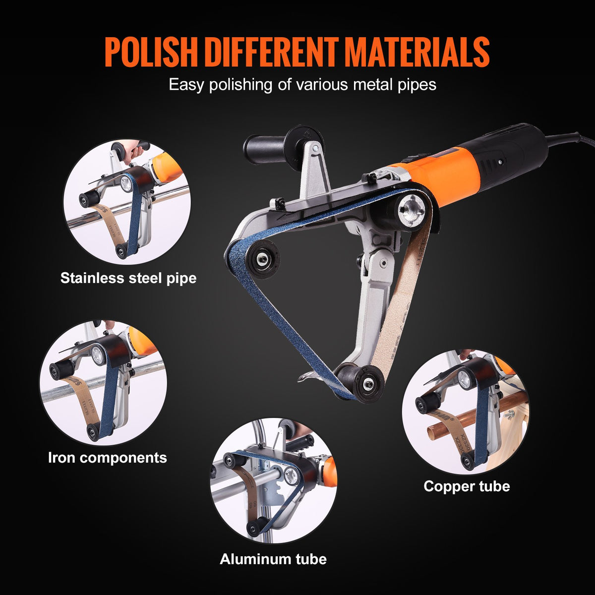 Pipe Tube Polisher Sander, 1300W Pipe Belt Sander with 6 Variable Speeds 1100-3200rpm, Professional Belt V952-GDSDJ800W15XW6KN0V3
