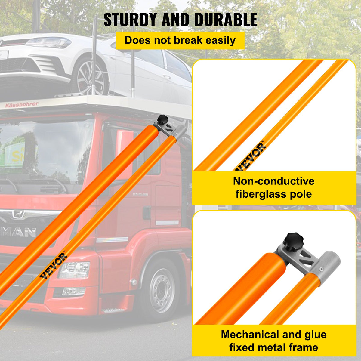 Load Height Measuring Stick, 15\' Sturdy Fiberglass Truck Height Stick with Adjustable Pole, Non-conductive V952-GDSSCLGBD15FTKQS0V0