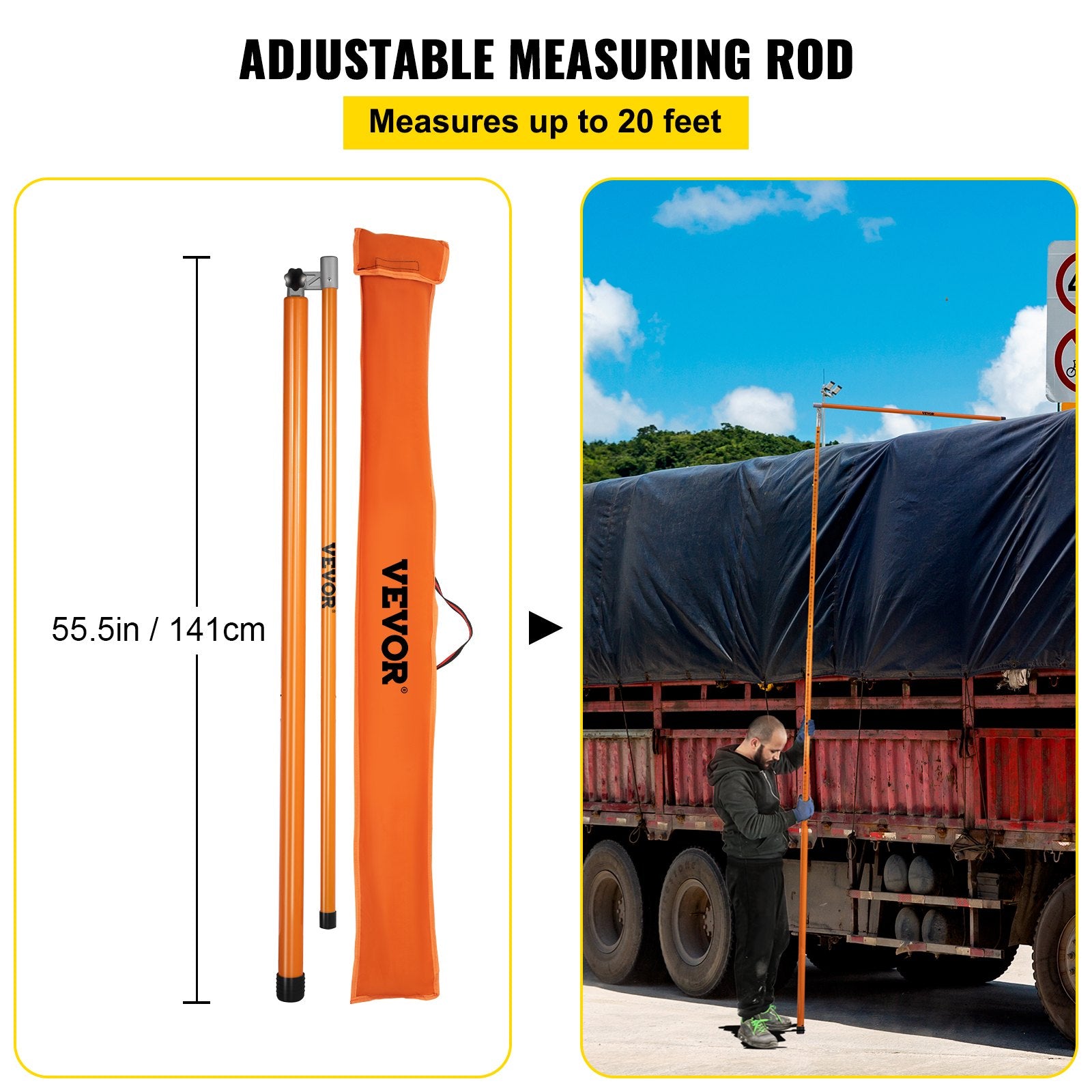 Load Height Measuring Stick 20' Sturdy Truck Height Stick Easy to Read V952-GDSSCLGBD20FT81GGV0