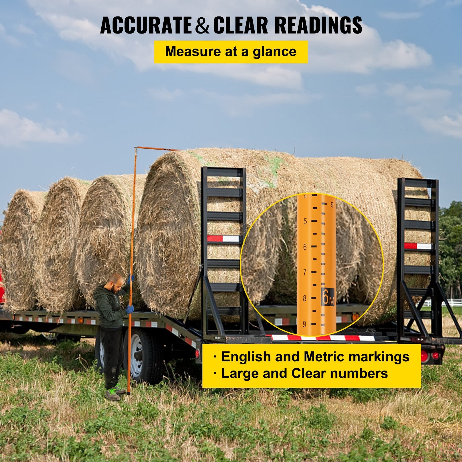 Load Height Measuring Stick 20' Sturdy Truck Height Stick Easy to Read V952-GDSSCLGBD20FT81GGV0