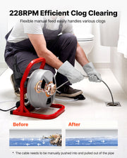 Drain Cleaner Machine 15m x 8mm, Sewer Snake Auger with 228RPM Electric Drill, Manual Feed Drain Cleaning V952-GDSTJLSGTSSD08LY3001V3