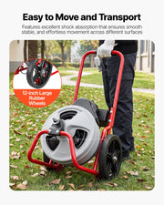 Drain Cleaner Machine 22m x 9.5mm, Sewer Snake Auger Manual Feed on Wheels, Portable Drain Cleaning Machine V952-GDSTJLSGTSSD3Q964001V3