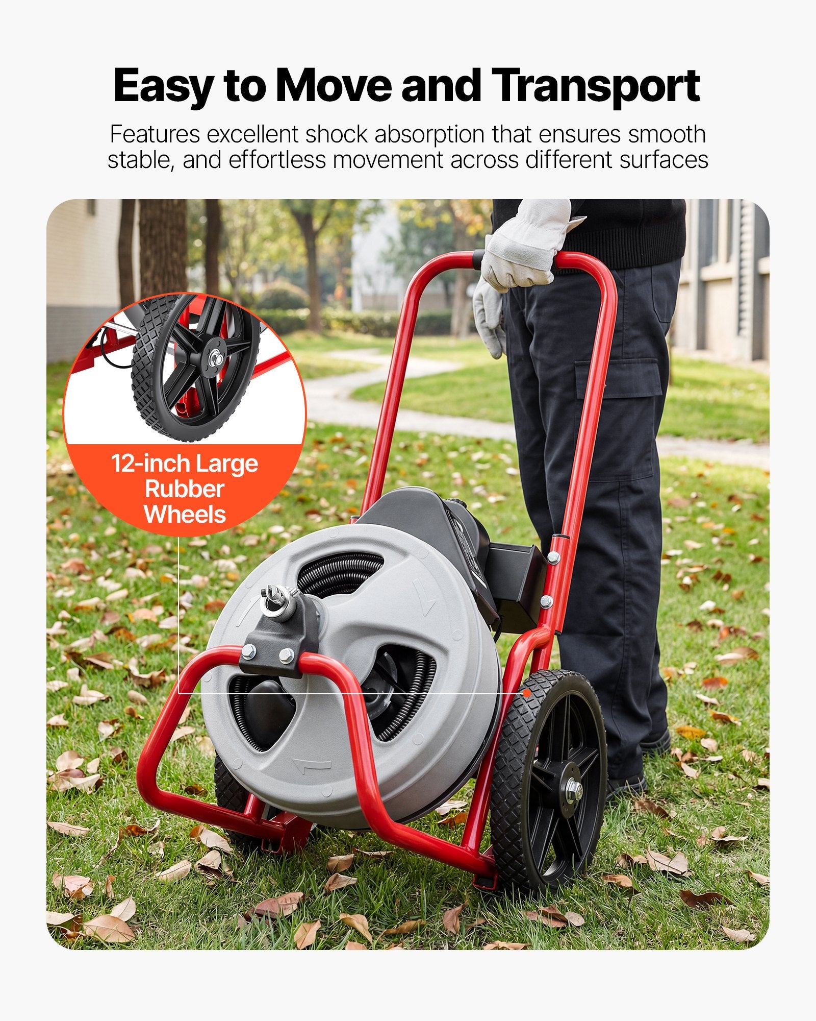 Drain Cleaner Machine 22m x 9.5mm, Sewer Snake Auger Manual Feed on Wheels, Portable Drain Cleaning Machine V952-GDSTJLSGTSSD3Q964001V3