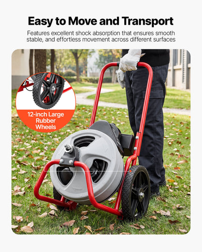 Drain Cleaner Machine 22m x 9.5mm, Sewer Snake Auger Manual Feed on Wheels, Portable Drain Cleaning Machine V952-GDSTJLSGTSSD3Q964001V3
