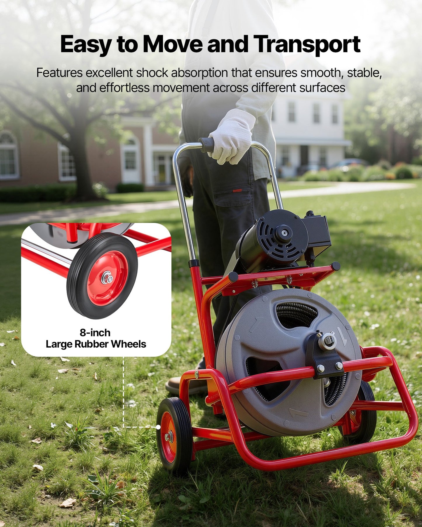 Drain Cleaner Machine 22m x 12.7mm, Sewer Snake Auger on Wheels, Manual Feed Drain Cleaning Machine with V952-GDSTJLSGTSSDA3LHN001V3