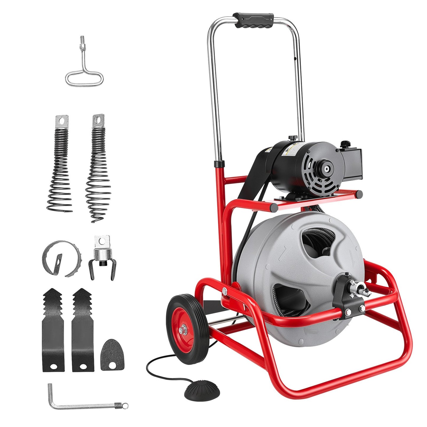 Drain Cleaner Machine 22m x 12.7mm, Sewer Snake Auger on Wheels, Manual Feed Drain Cleaning Machine with V952-GDSTJLSGTSSDA3LHN001V3