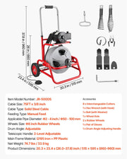 Drain Cleaner Machine 22m x 9.5mm, Sewer Snake Auger on Wheels, Manual Feed Drain Cleaning Machine with V952-GDSTJLSGTSSDJ4OVD001V3