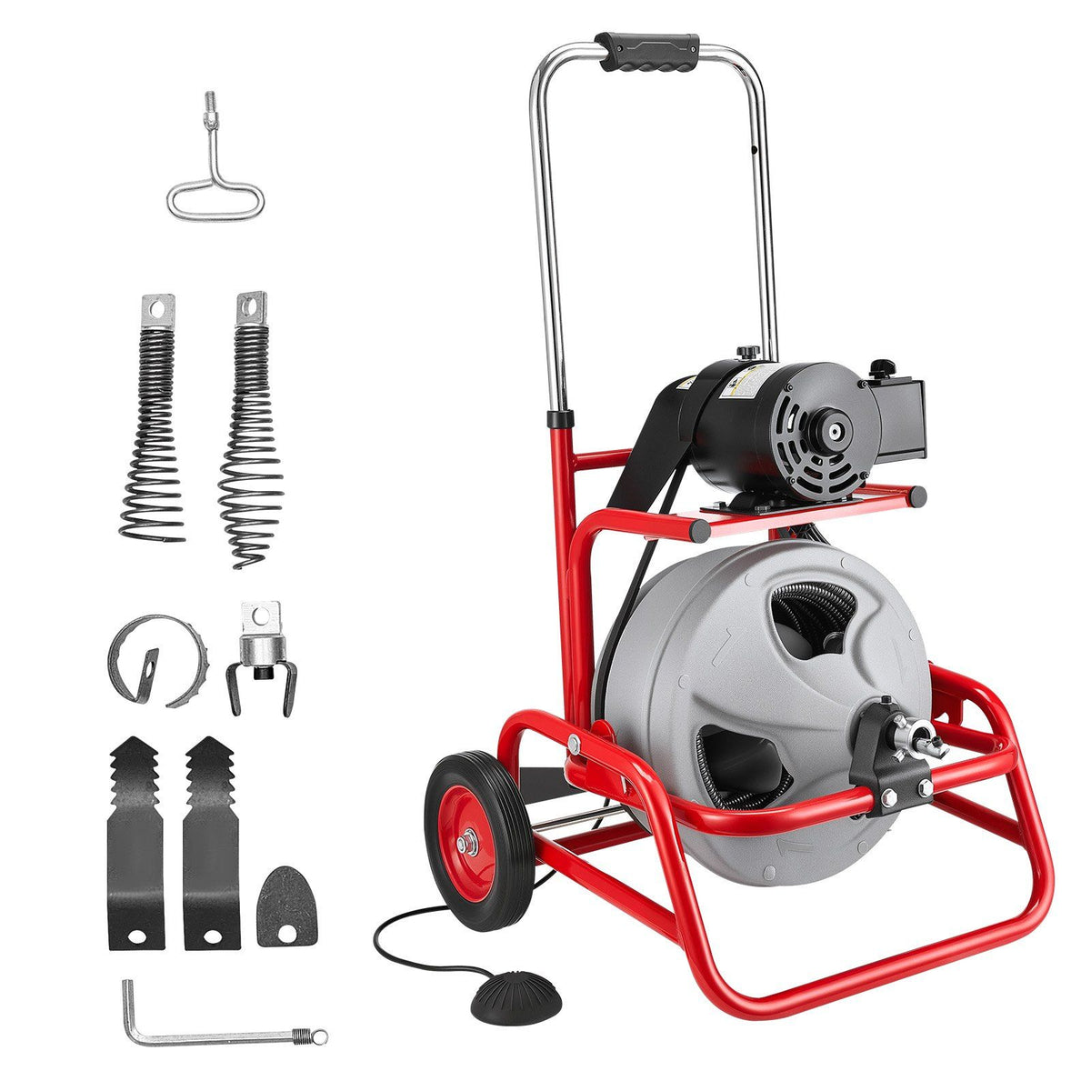 Drain Cleaner Machine 22m x 9.5mm, Sewer Snake Auger on Wheels, Manual Feed Drain Cleaning Machine with V952-GDSTJLSGTSSDJ4OVD001V3