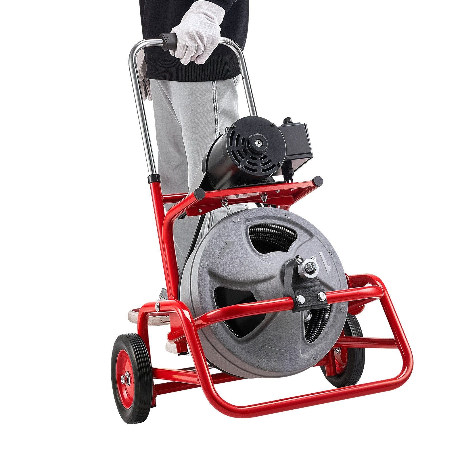 Drain Cleaner Machine 22m x 9.5mm, Sewer Snake Auger on Wheels, Manual Feed Drain Cleaning Machine with V952-GDSTJLSGTSSDJ4OVD001V3