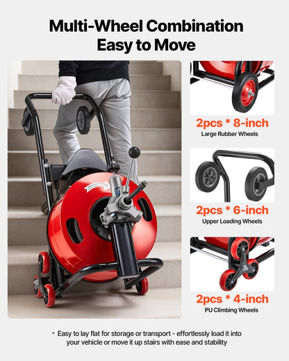 Drain Cleaner Machine 30m x 19mm, Auto Feed Sewer Snake Auger, Portable Drain Cleaning Machine with V952-GDSTJLSGTSZD6CZH9001V3