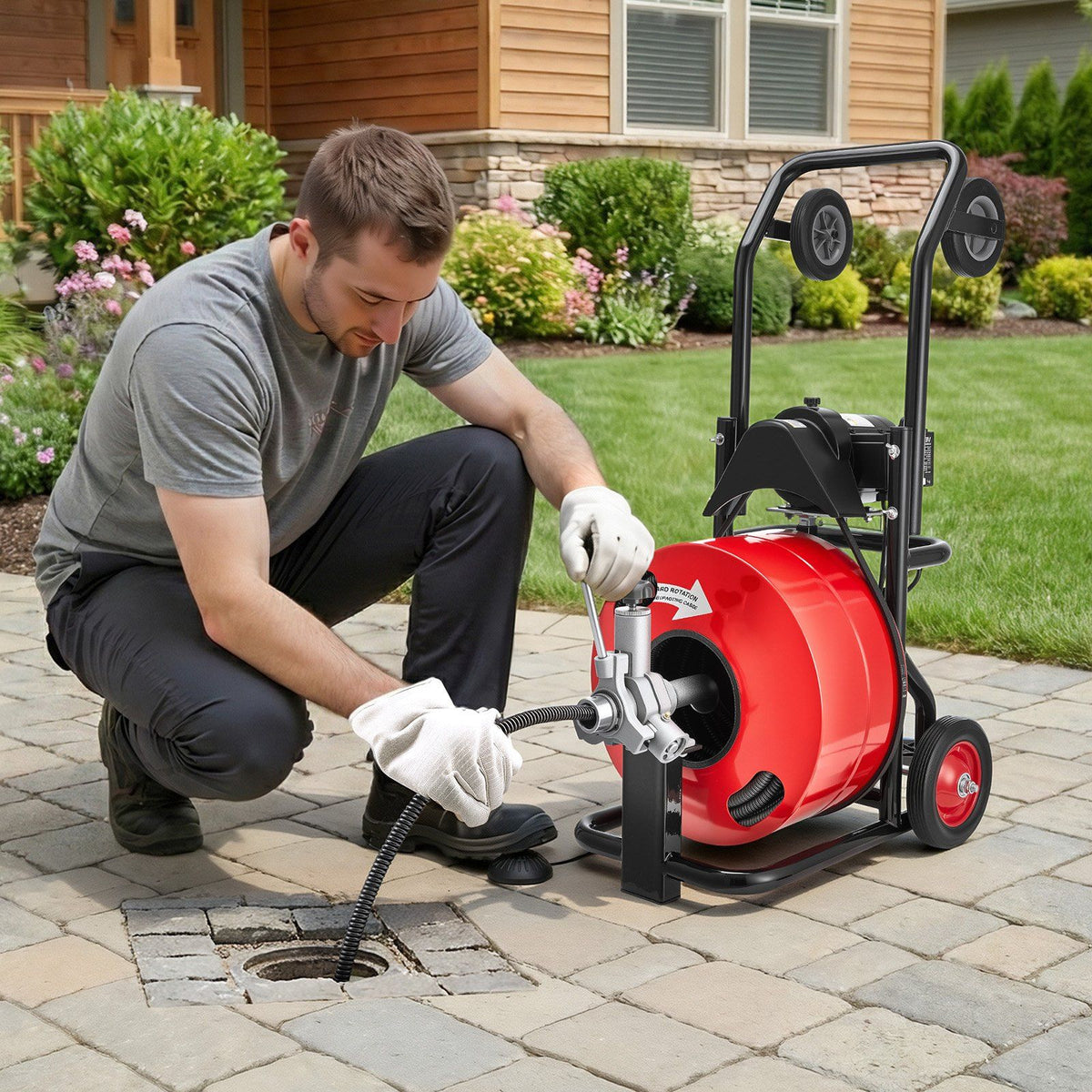 Drain Cleaner Machine 30m x 19mm, Auto Feed Sewer Snake Auger, Portable Drain Cleaning Machine with V952-GDSTJLSGTSZD6CZH9001V3