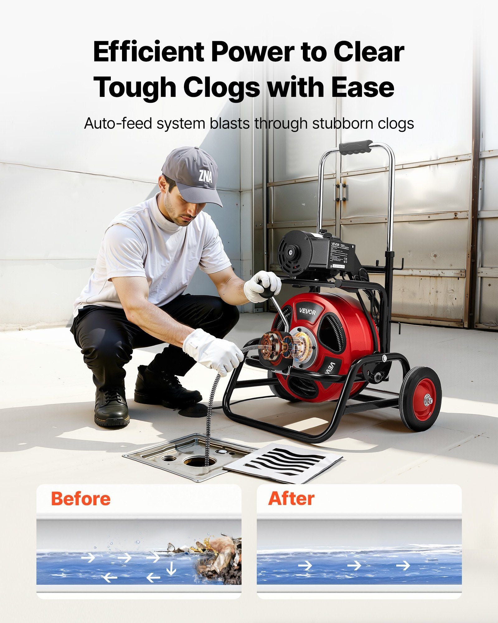 Drain Cleaner Machine 22m x 12.7mm, Auto Feed Sewer Snake Auger, Portable Drain Cleaning Machine with V952-GDSTJLSGTSZD783DX001V3