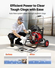 Drain Cleaner Machine 30m x 9.5mm, Auto Feed Sewer Snake Auger, Portable Drain Cleaning Machine with Climbing V952-GDSTJLSGTSZDG6NEF001V3