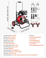 Drain Cleaner Machine 30m x 9.5mm, Auto Feed Sewer Snake Auger, Portable Drain Cleaning Machine with Climbing V952-GDSTJLSGTSZDG6NEF001V3