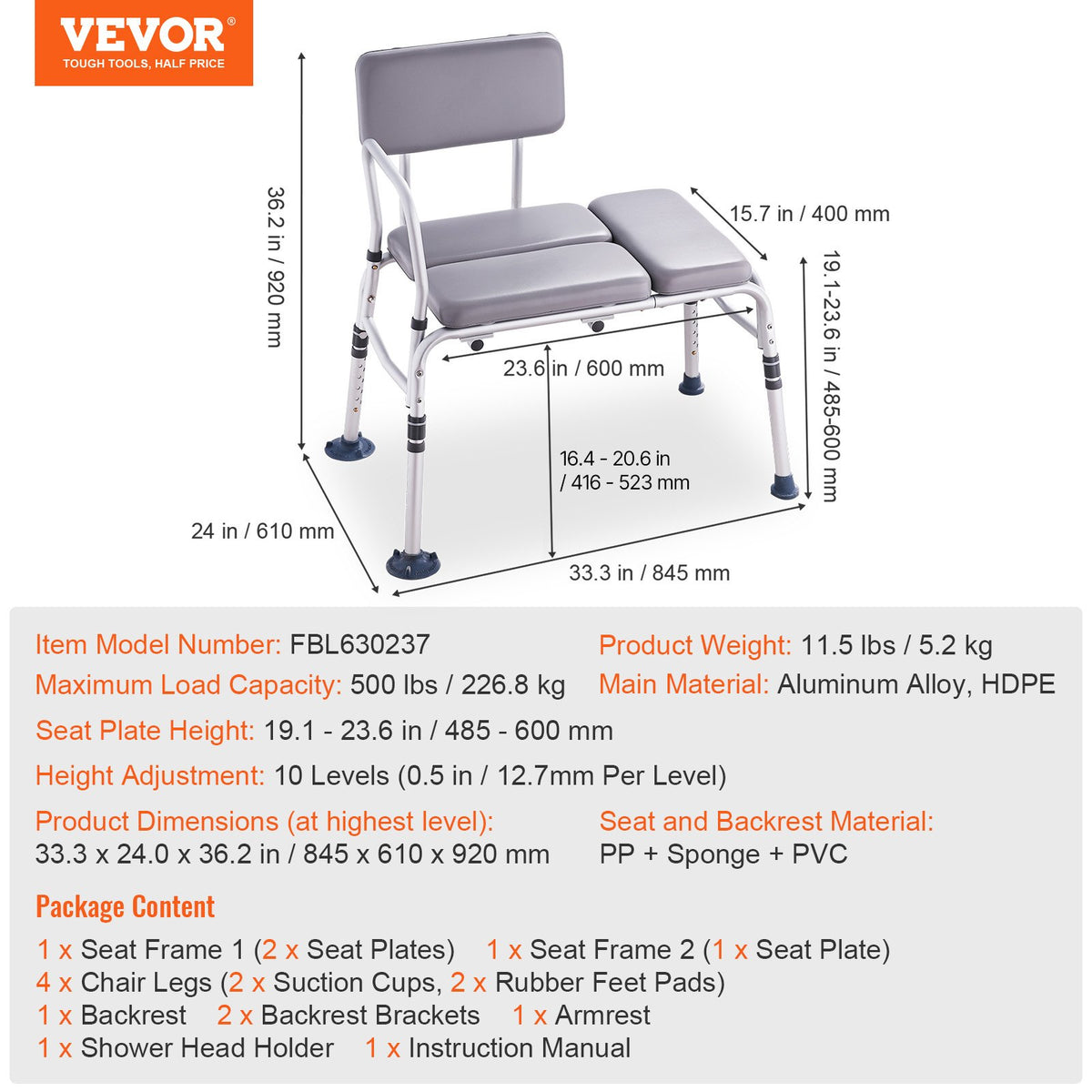 Tub Transfer Bench for Bathtub 500lbs, Shower Seats for Adults, Lightweight Shower Bench for Elderly and V952-GDSYGZYTLSLB6DTHDV0