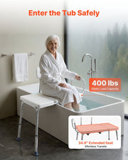 Tub Transfer Bench for Bathtub, 180 kg Capacity Heavy Duty Shower Chair with Arm, Backrest and Curtain Slot, V952-GDSYGZYTLSLB9D365001V0