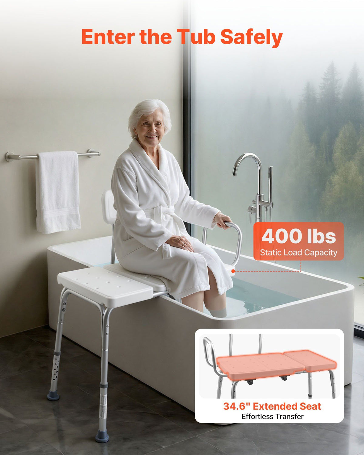 Tub Transfer Bench for Bathtub, 180 kg Capacity Heavy Duty Shower Chair with Arm, Backrest and Curtain Slot, V952-GDSYGZYTLSLB9D365001V0