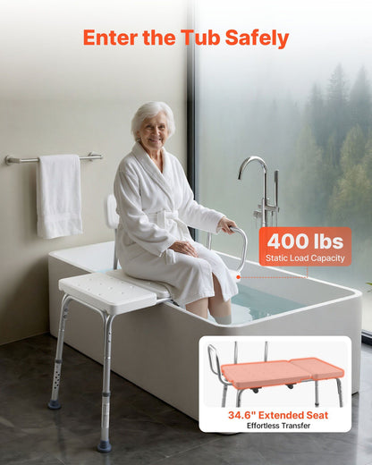 Tub Transfer Bench for Bathtub, 180 kg Capacity Heavy Duty Shower Chair with Arm, Backrest and Curtain Slot, V952-GDSYGZYTLSLB9D365001V0