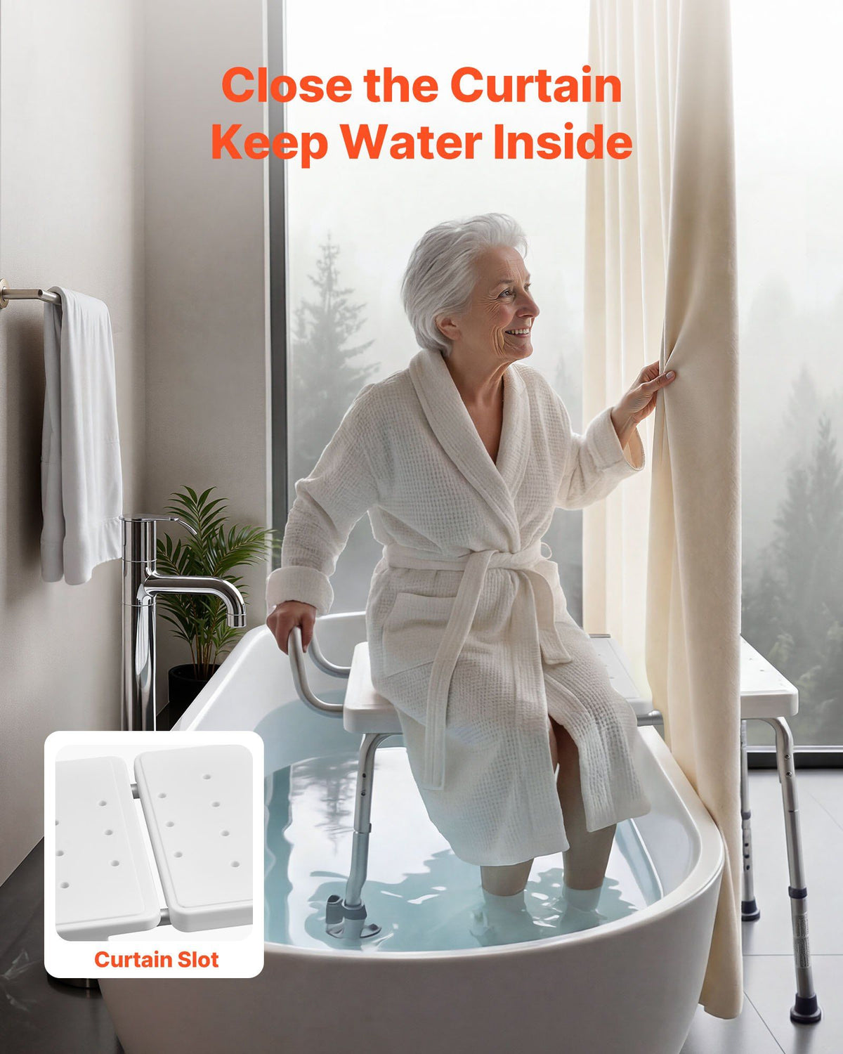 Tub Transfer Bench for Bathtub, 180 kg Capacity Heavy Duty Shower Chair with Arm, Backrest and Curtain Slot, V952-GDSYGZYTLSLB9D365001V0