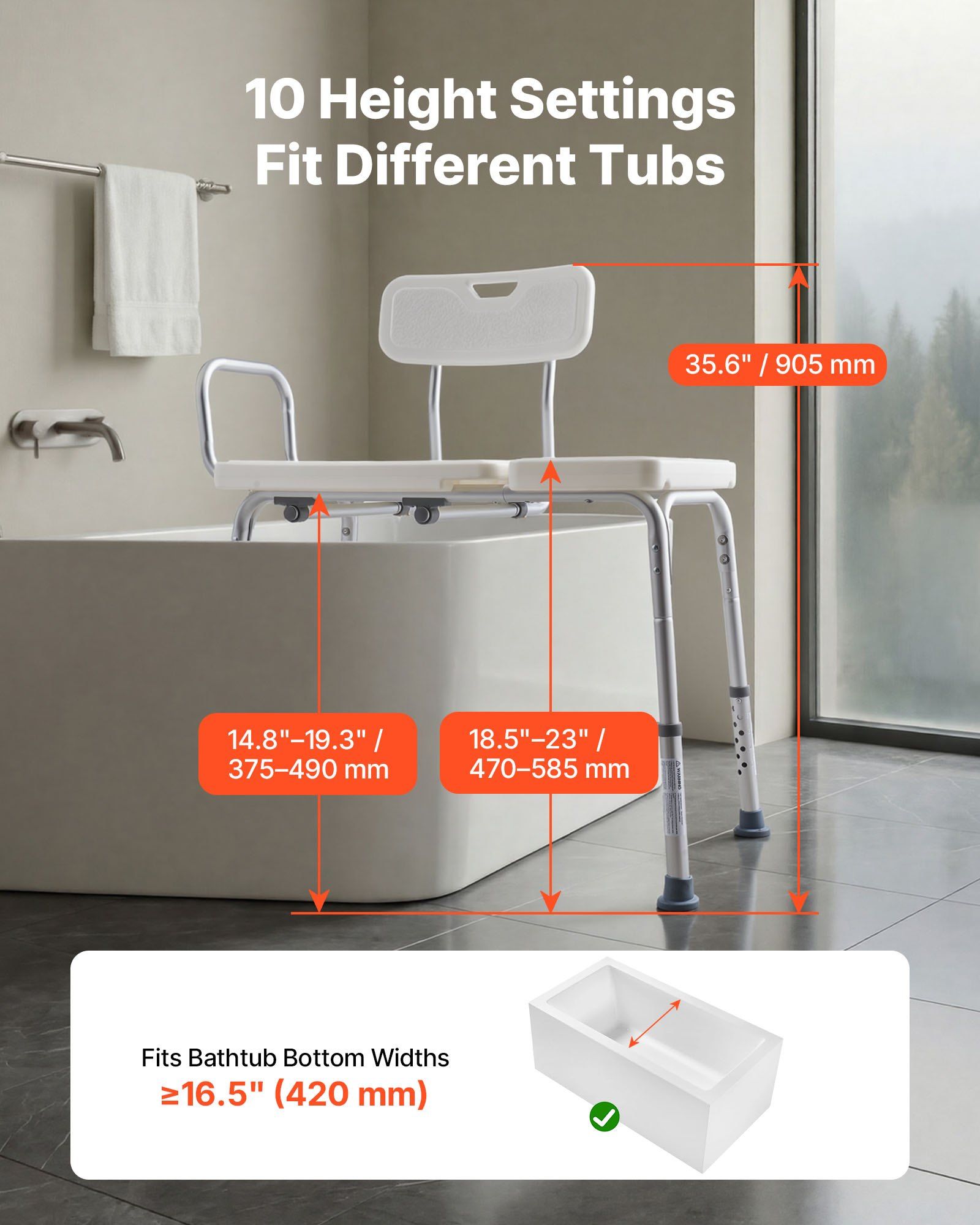 Tub Transfer Bench for Bathtub, 180 kg Capacity Heavy Duty Shower Chair with Arm, Backrest and Curtain Slot, V952-GDSYGZYTLSLB9D365001V0