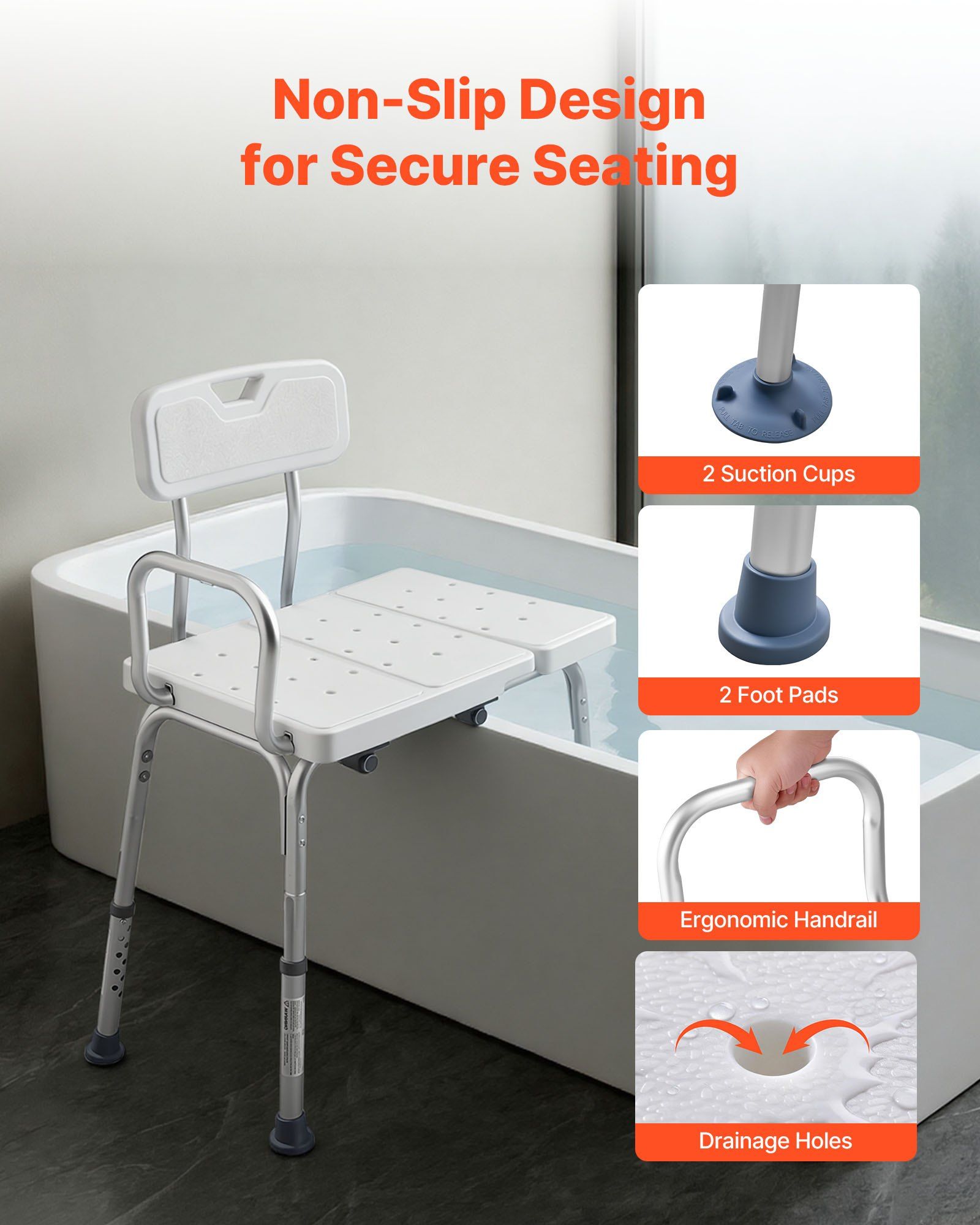 Tub Transfer Bench for Bathtub, 180 kg Capacity Heavy Duty Shower Chair with Arm, Backrest and Curtain Slot, V952-GDSYGZYTLSLB9D365001V0
